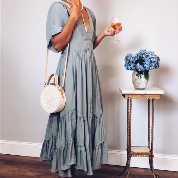 Last 1✨ Evie Blue Deep V Maxi Dress - Picture 3 of 8